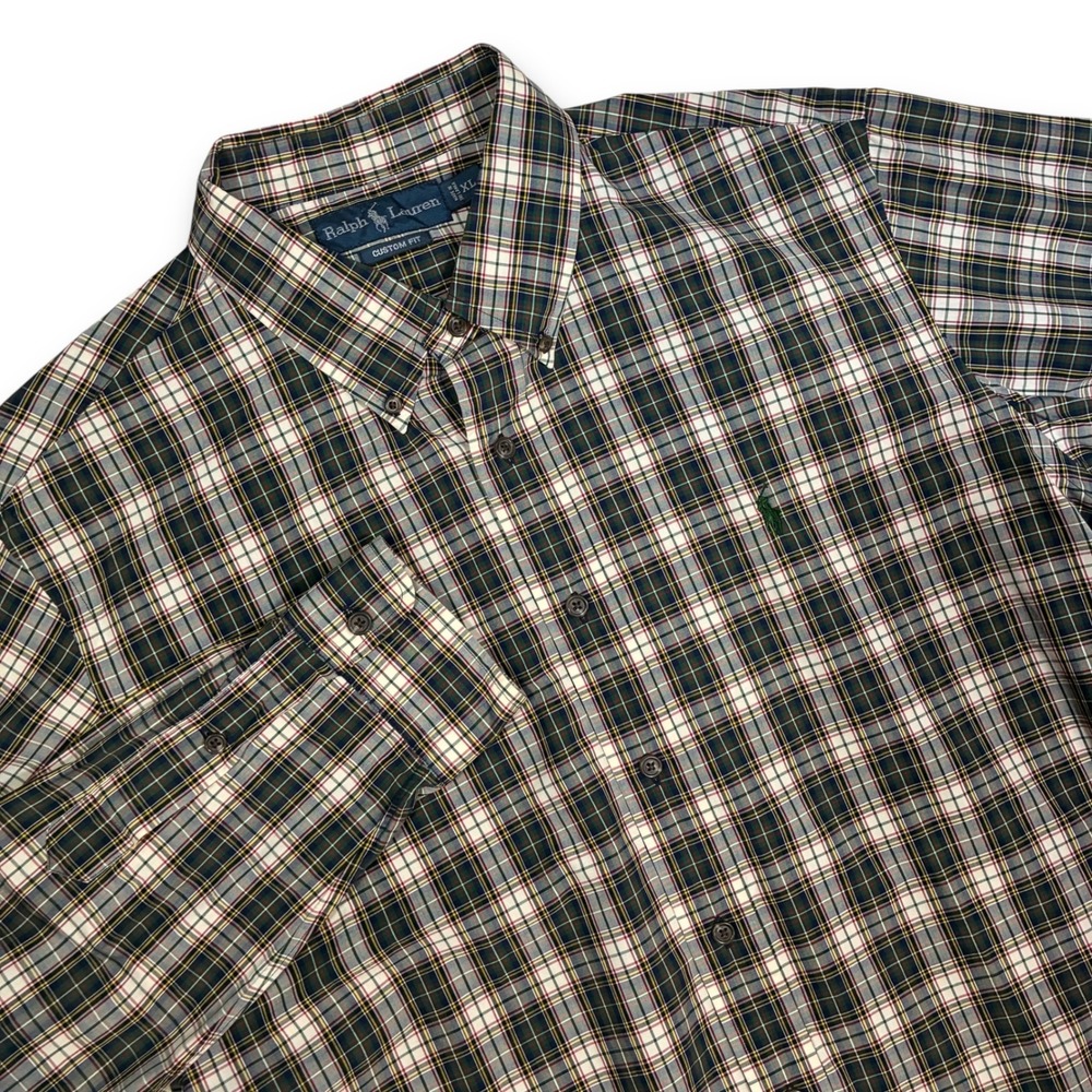 Vintage Ralph Lauren Custom Fit Green Plaid Long Sleeve Button‎ Down Shirt XL